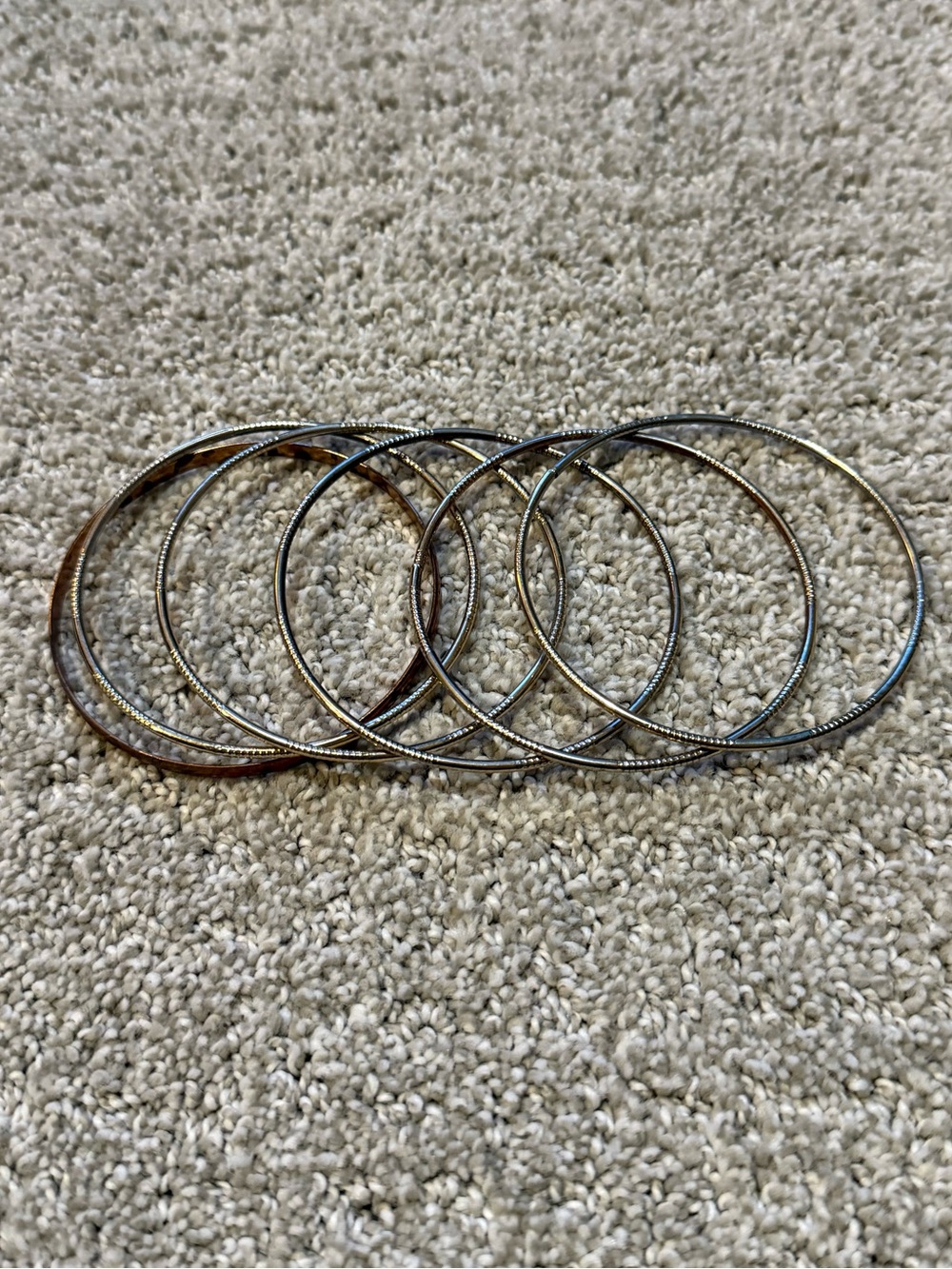 Stack of Six Metal Bangle Bracelets - Mixed Silver & Gold Tones